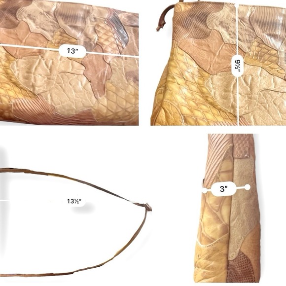 Vintage Creations By Lama Snakeskin Leather Clutch Shoulder Bag Brown Patchwork - Picture 10 of 10